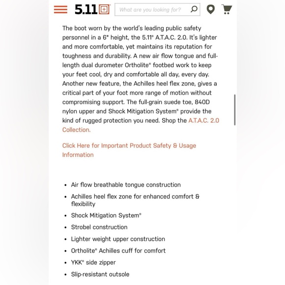 5.11 Tactical A.T.A.C. Black Boots - Picture 7 of 7